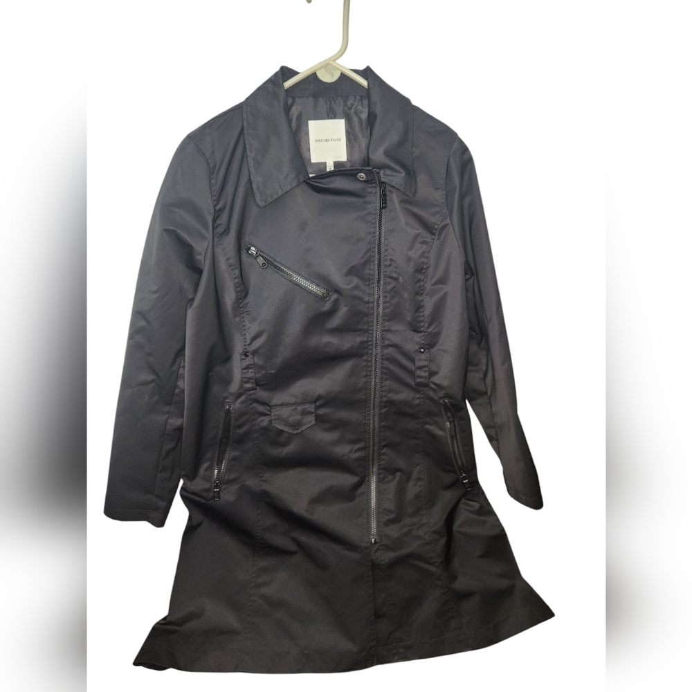 NWT Avec Les Filles Black Water Resistant Trench Coat Size L